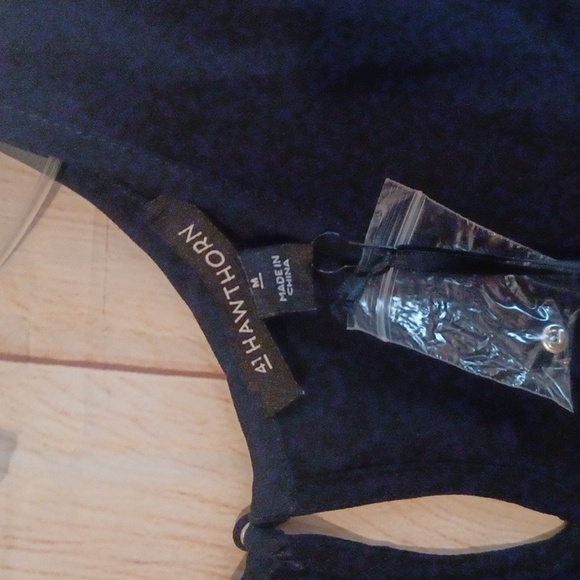 41 Hawthorne Navy Blue Blouse Ruffle Sheer Trim - Picture 2 of 4